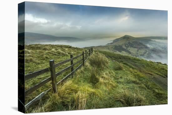 View from Mam Tor of fog in Hope Valley at sunrise, Castleton, Peak District National Park, Derbysh-Frank Fell-Stretched Canvas