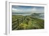 View from Mam Tor of fog in Hope Valley at sunrise, Castleton, Peak District National Park, Derbysh-Frank Fell-Framed Photographic Print