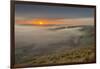 View from Mam Tor of fog in Hope Valley at sunrise, Castleton, Peak District National Park, Derbysh-Frank Fell-Framed Photographic Print