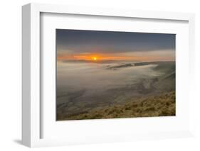 View from Mam Tor of fog in Hope Valley at sunrise, Castleton, Peak District National Park, Derbysh-Frank Fell-Framed Photographic Print