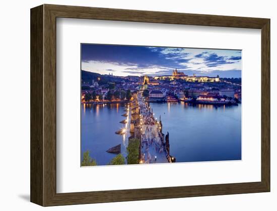 View from Old Town Bridge Tower across Charles Bridge towards Prague Lesser Town-null-Framed Art Print