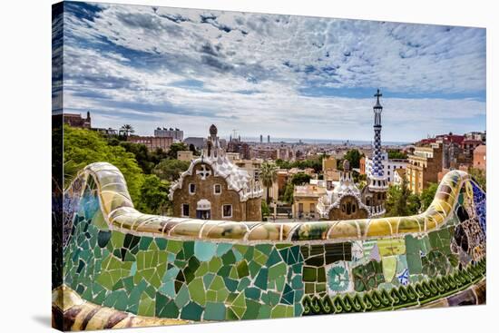 View from Parc Guell Towards City, Barcelona, Catalonia, Spain-Sabine Lubenow-Stretched Canvas