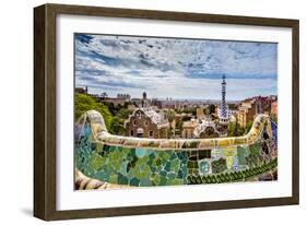 View from Parc Guell Towards City, Barcelona, Catalonia, Spain-Sabine Lubenow-Framed Photographic Print