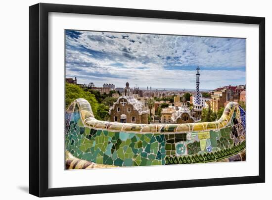 View from Parc Guell Towards City, Barcelona, Catalonia, Spain-Sabine Lubenow-Framed Photographic Print