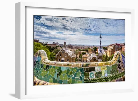 View from Parc Guell Towards City, Barcelona, Catalonia, Spain-Sabine Lubenow-Framed Photographic Print