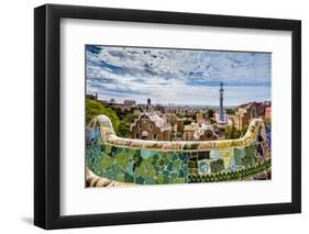 View from Parc Guell Towards City, Barcelona, Catalonia, Spain-Sabine Lubenow-Framed Photographic Print