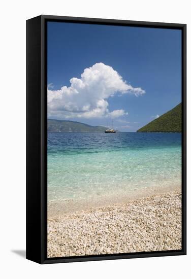 View from Pebble Beach across Antisamos Bay, Sami, Kefalonia (Kefallonia-Ruth Tomlinson-Framed Stretched Canvas