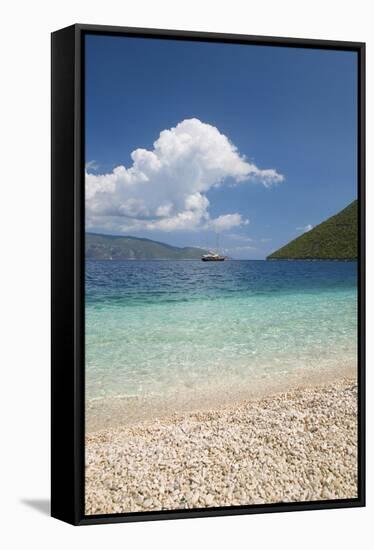 View from Pebble Beach across Antisamos Bay, Sami, Kefalonia (Kefallonia-Ruth Tomlinson-Framed Stretched Canvas