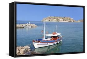 View from Plaka to Spinalonga Island (Kalidon), Former Leper Colony, Gulf of Mirabello-Markus Lange-Framed Stretched Canvas