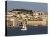 View from River Tagus, Showing Praca Comercio, Castle and Cathedral, Lisbon, Portugal-Rolf Richardson-Stretched Canvas