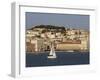 View from River Tagus, Showing Praca Comercio, Castle and Cathedral, Lisbon, Portugal-Rolf Richardson-Framed Photographic Print