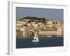 View from River Tagus, Showing Praca Comercio, Castle and Cathedral, Lisbon, Portugal-Rolf Richardson-Framed Photographic Print