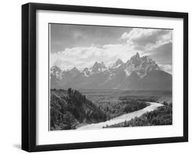 View From River Valley Towards Snow Covered Mts River In Fgnd, Grand Teton NP Wyoming 1933-1942-Ansel Adams-Framed Art Print