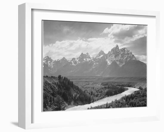 View From River Valley Towards Snow Covered Mts River In Fgnd, Grand Teton NP Wyoming 1933-1942-Ansel Adams-Framed Art Print