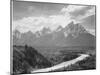 View From River Valley Towards Snow Covered Mts River In Fgnd, Grand Teton NP Wyoming 1933-1942-Ansel Adams-Mounted Art Print