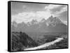 View From River Valley Towards Snow Covered Mts River In Fgnd, Grand Teton NP Wyoming 1933-1942-Ansel Adams-Framed Stretched Canvas