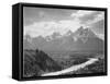 View From River Valley Towards Snow Covered Mts River In Fgnd, Grand Teton NP Wyoming 1933-1942-Ansel Adams-Framed Stretched Canvas
