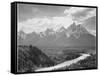 View From River Valley Towards Snow Covered Mts River In Fgnd, Grand Teton NP Wyoming 1933-1942-Ansel Adams-Framed Stretched Canvas