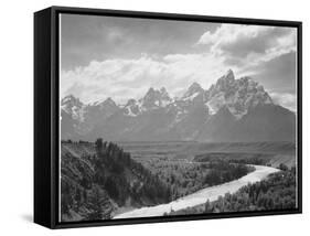 View From River Valley Towards Snow Covered Mts River In Fgnd, Grand Teton NP Wyoming 1933-1942-Ansel Adams-Framed Stretched Canvas