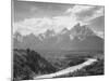 View From River Valley Towards Snow Covered Mts River In Fgnd, Grand Teton NP Wyoming 1933-1942-Ansel Adams-Mounted Art Print