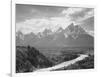 View From River Valley Towards Snow Covered Mts River In Fgnd, Grand Teton NP Wyoming 1933-1942-Ansel Adams-Framed Art Print