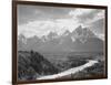 View From River Valley Towards Snow Covered Mts River In Fgnd, Grand Teton NP Wyoming 1933-1942-Ansel Adams-Framed Art Print