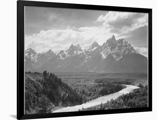 View From River Valley Towards Snow Covered Mts River In Fgnd, Grand Teton NP Wyoming 1933-1942-Ansel Adams-Framed Art Print