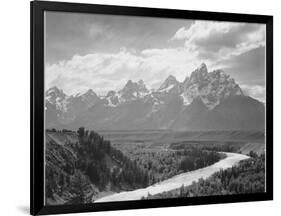 View From River Valley Towards Snow Covered Mts River In Fgnd, Grand Teton NP Wyoming 1933-1942-Ansel Adams-Framed Art Print