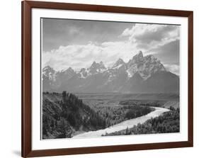 View From River Valley Towards Snow Covered Mts River In Fgnd, Grand Teton NP Wyoming 1933-1942-Ansel Adams-Framed Art Print