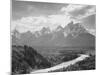 View From River Valley Towards Snow Covered Mts River In Fgnd, Grand Teton NP Wyoming 1933-1942-Ansel Adams-Mounted Art Print