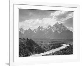 View From River Valley Towards Snow Covered Mts River In Fgnd, Grand Teton NP Wyoming 1933-1942-Ansel Adams-Framed Art Print