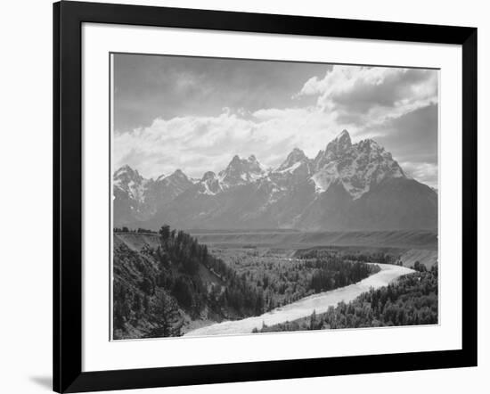 View From River Valley Towards Snow Covered Mts River In Fgnd, Grand Teton NP Wyoming 1933-1942-Ansel Adams-Framed Art Print