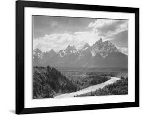 View From River Valley Towards Snow Covered Mts River In Fgnd, Grand Teton NP Wyoming 1933-1942-Ansel Adams-Framed Art Print