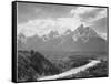 View From River Valley Towards Snow Covered Mts River In Fgnd, Grand Teton NP Wyoming 1933-1942-Ansel Adams-Framed Stretched Canvas