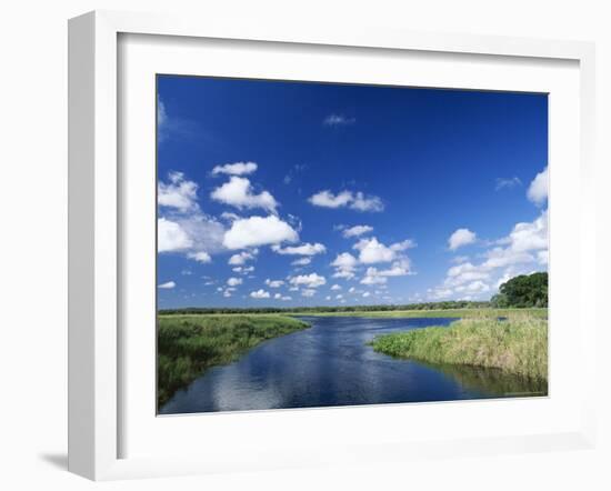 View from Riverbank of White Clouds and Blue Sky, Myakka River State Park, Near Sarasota, USA-Ruth Tomlinson-Framed Photographic Print