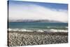 View from rocky shoreline across the stormy waters of Lake Pukaki, near Twizel, Mackenzie district,-Ruth Tomlinson-Stretched Canvas