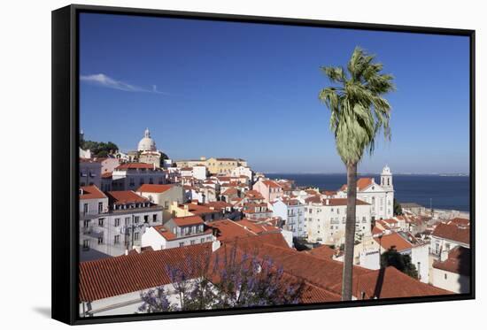 View from Santa Luzia viewpoint over Alfama district to Tejo River, Lisbon, Portugal, Europe-Markus Lange-Framed Stretched Canvas