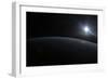 View from Space of the Sun Setting over Earth's Horizon-null-Framed Photographic Print