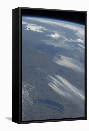 View from Space of the Wildfires Southeast of James Bay in Quebec, Canada-null-Framed Stretched Canvas