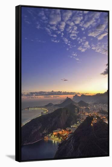 View from Sugar Loaf Mountain to Rio at Night,Rio De Janeiro, Brazil, South America-Christian Heeb-Framed Stretched Canvas