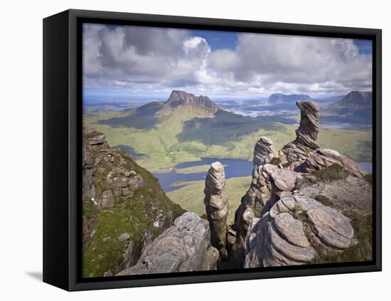View from Summit of Sgorr Tuath, Sandstone Pinnacles, Assynt Mountains, Highland, Scotland, UK-Joe Cornish-Framed Stretched Canvas