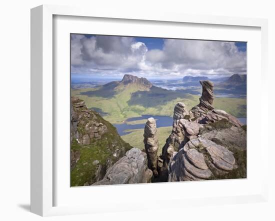 View from Summit of Sgorr Tuath, Sandstone Pinnacles, Assynt Mountains, Highland, Scotland, UK-Joe Cornish-Framed Photographic Print