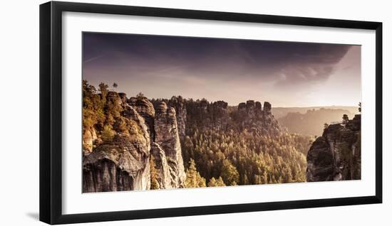 View from the Bastei Bridge to 'Gansfelsen'-Jorg Simanowski-Framed Photographic Print