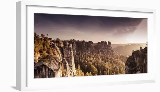 View from the Bastei Bridge to 'Gansfelsen'-Jorg Simanowski-Framed Photographic Print