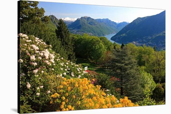 View from the Botanical Garden San Grato towards the Lake and Monte Bre Mountain-null-Stretched Canvas