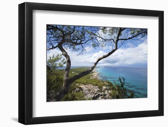 view from the Camí de sa Pujada / Camí Romà to the island Formentera and to the Mediterranean Sea,-Nadja Jacke-Framed Photographic Print