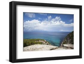 view from the Camí de sa Pujada / Camí Romà to the island Formentera and to the Mediterranean Sea,-Nadja Jacke-Framed Photographic Print