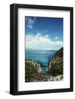 view from the Camí de sa Pujada / Camí Romà to the island Formentera and to the Mediterranean Sea,-Nadja Jacke-Framed Photographic Print