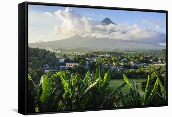 View from the Daraga Church to the Volcano of Mount Mayon, Legaspi, Southern Luzon, Philippines-Michael Runkel-Framed Stretched Canvas