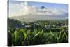 View from the Daraga Church to the Volcano of Mount Mayon, Legaspi, Southern Luzon, Philippines-Michael Runkel-Stretched Canvas